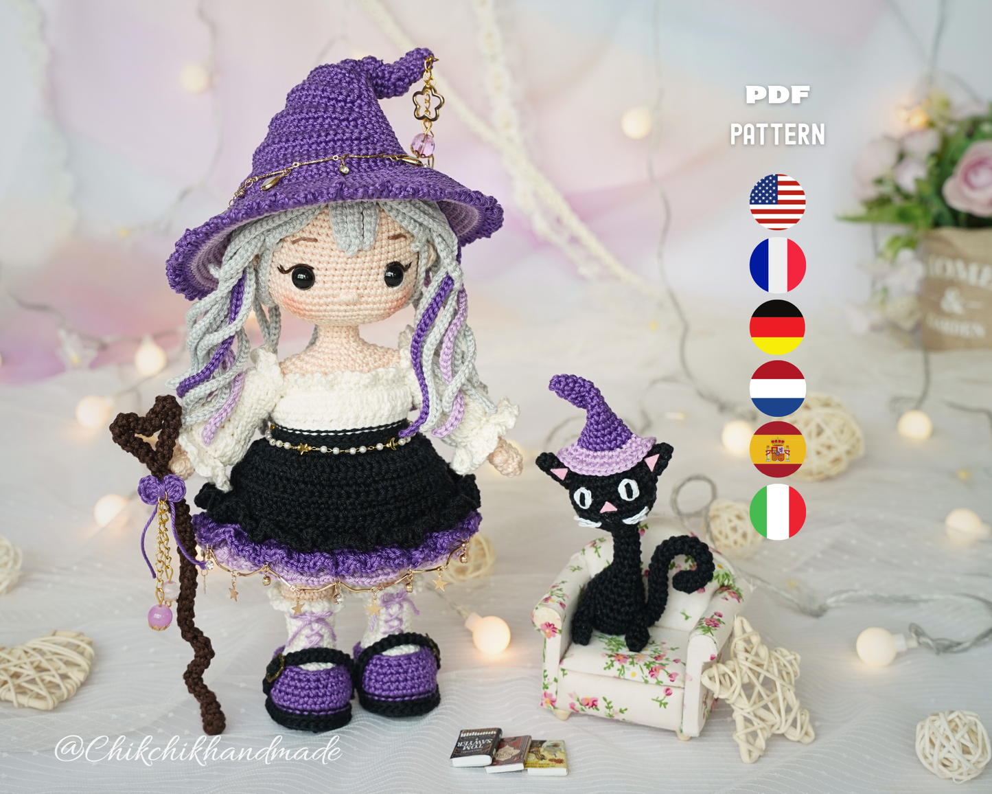 AMETHYST the Moon Witch Crochet Doll Pattern, Halloween Amigurumi PDF Tutorial