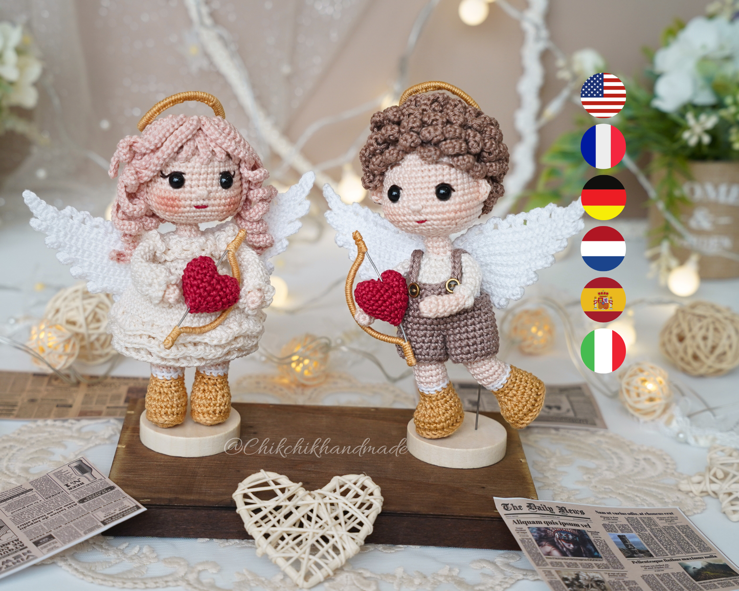 Cupid Angel Crochet Pattern, Valentine Amigurumi Doll, Elena & Felix, PDF Tutorial