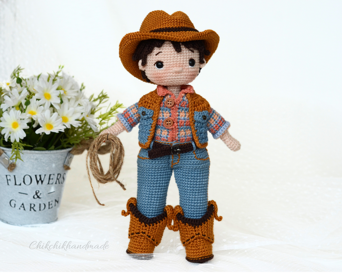 Crochet Doll Pattern, FRANKLIN the Cowboy, Amigurumi Doll Pattern Cowboy, PDF in English, Français, Deutsch, Español, Nederlands, Italiano