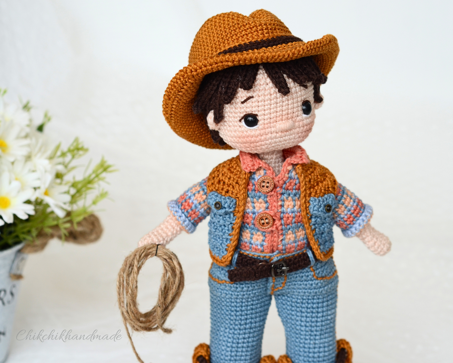 Crochet Doll Pattern, FRANKLIN the Cowboy, Amigurumi Doll Pattern Cowboy, PDF in English, Français, Deutsch, Español, Nederlands, Italiano
