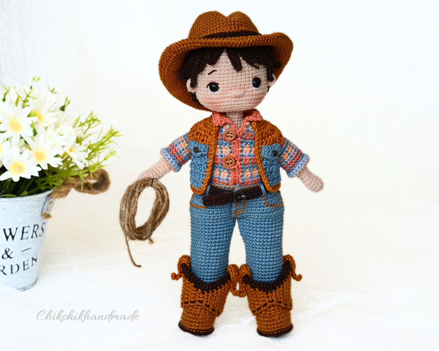 Crochet Doll Pattern, FRANKLIN the Cowboy, Amigurumi Doll Pattern Cowboy, PDF in English, Français, Deutsch, Español, Nederlands, Italiano