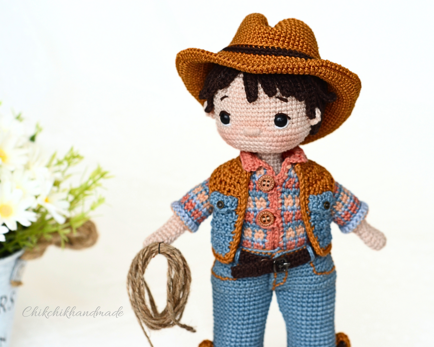 Crochet Doll Pattern, FRANKLIN the Cowboy, Amigurumi Doll Pattern Cowboy, PDF in English, Français, Deutsch, Español, Nederlands, Italiano