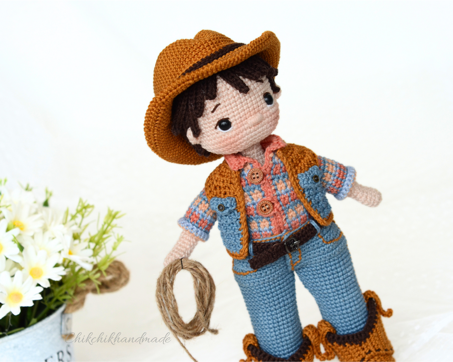 Crochet Doll Pattern, FRANKLIN the Cowboy, Amigurumi Doll Pattern Cowboy, PDF in English, Français, Deutsch, Español, Nederlands, Italiano