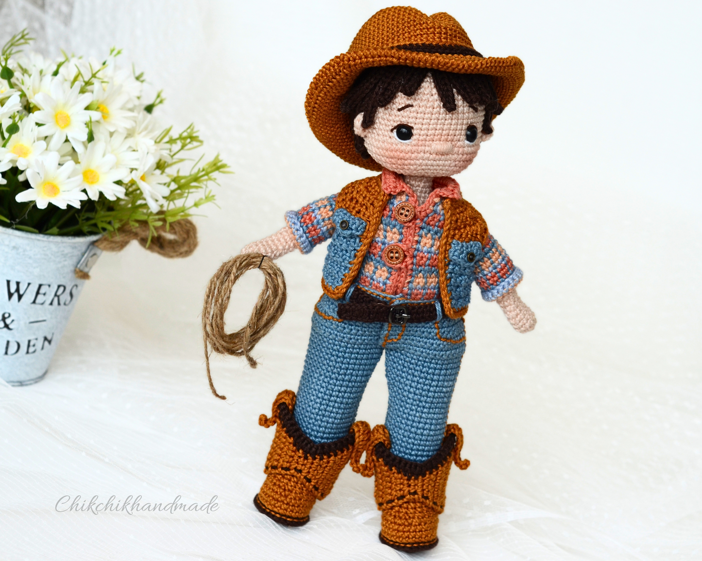 Crochet Doll Pattern, FRANKLIN the Cowboy, Amigurumi Doll Pattern Cowboy, PDF in English, Français, Deutsch, Español, Nederlands, Italiano