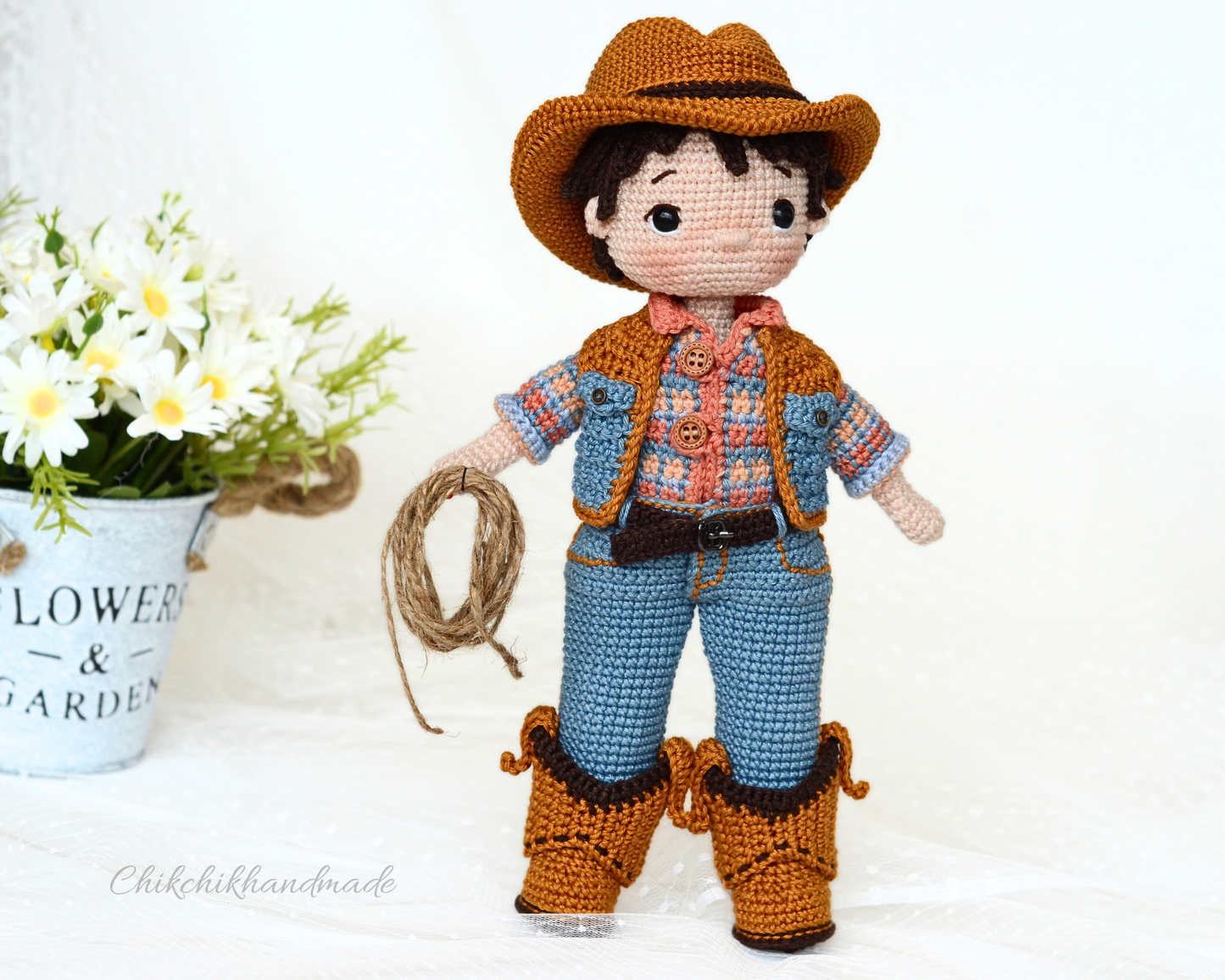Crochet Doll Pattern, FRANKLIN the Cowboy, Amigurumi Doll Pattern Cowboy, PDF in English, Français, Deutsch, Español, Nederlands, Italiano