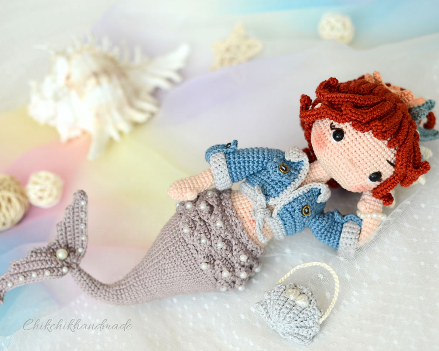 Crochet Mermaid Doll Pattern Amigurumi, PEARLYN the Mermaid, PDF Tutorial (En, Fr, De, Esp, Nl, It)