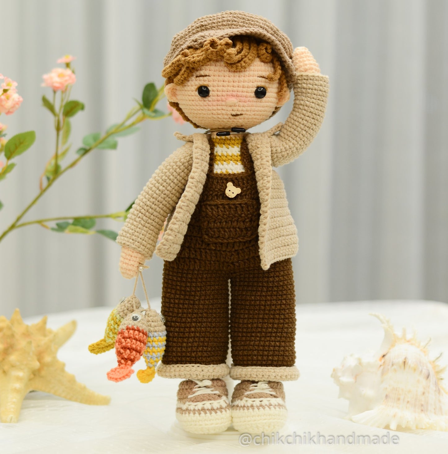 Crochet Doll Pattern Amigurumi, TOMMY The Fisher, PDF in English, French, Dutch, Portuguese