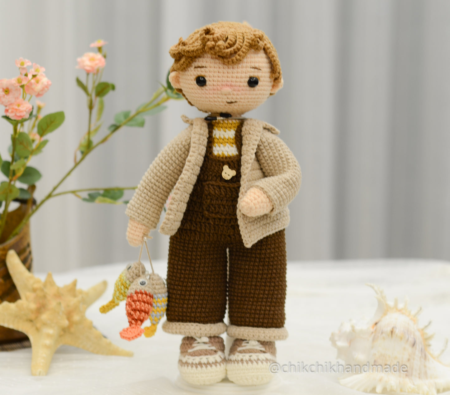 Crochet Doll Pattern Amigurumi, TOMMY The Fisher, PDF in English, French, Dutch, Portuguese