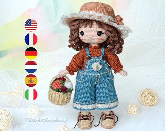 LITTLE CATHY Crochet Doll Pattern, Amigurumi Doll Pattern, PDF Tutorial in English, Français, Deutsch, Español, Italiano