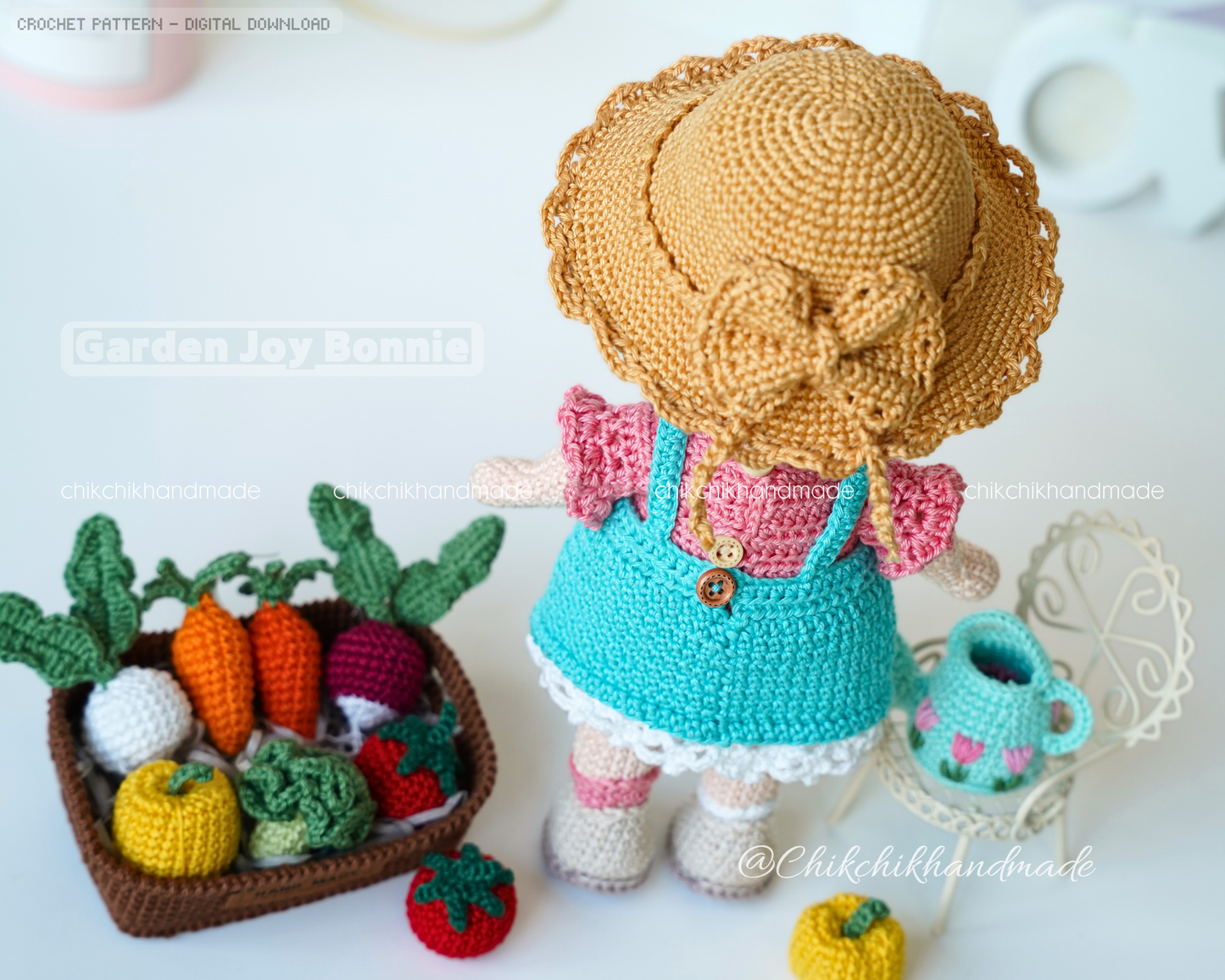 Crochet Doll Pattern, Garden Joy Bonnie, Amigurumi Doll Pattern, Digital Tutorial PDF (En/Fr/De/Esp/Nl/It)