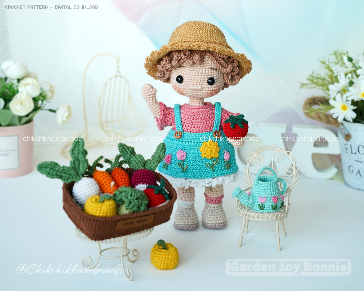 Crochet Doll Pattern, Garden Joy Bonnie, Amigurumi Doll Pattern, Digital Tutorial PDF (En/Fr/De/Esp/Nl/It)