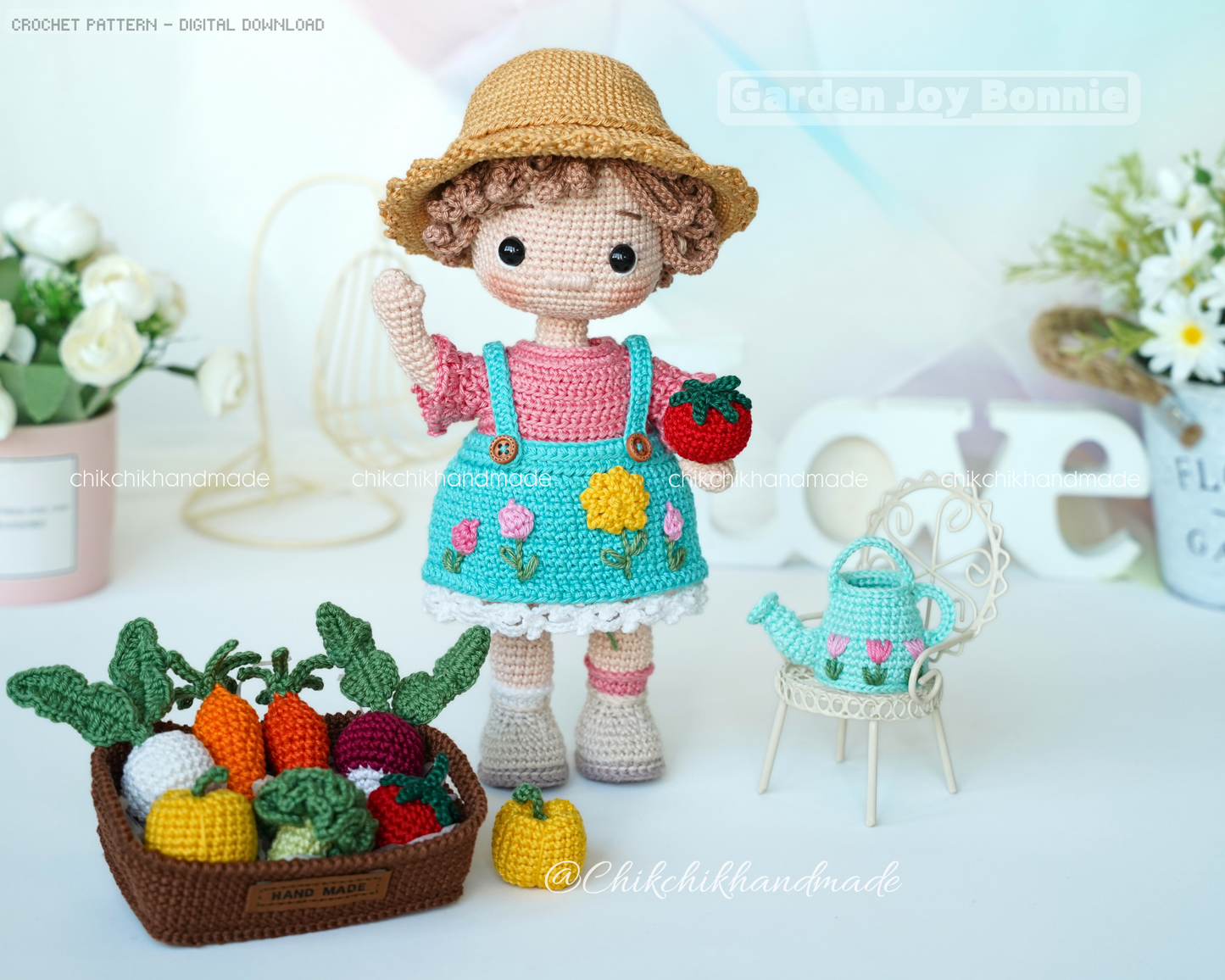 Crochet Doll Pattern, Garden Joy Bonnie, Amigurumi Doll Pattern, Digital Tutorial PDF (En/Fr/De/Esp/Nl/It)