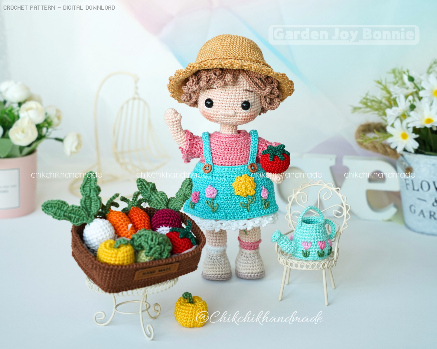Crochet Doll Pattern, Garden Joy Bonnie, Amigurumi Doll Pattern, Digital Tutorial PDF (En/Fr/De/Esp/Nl/It)