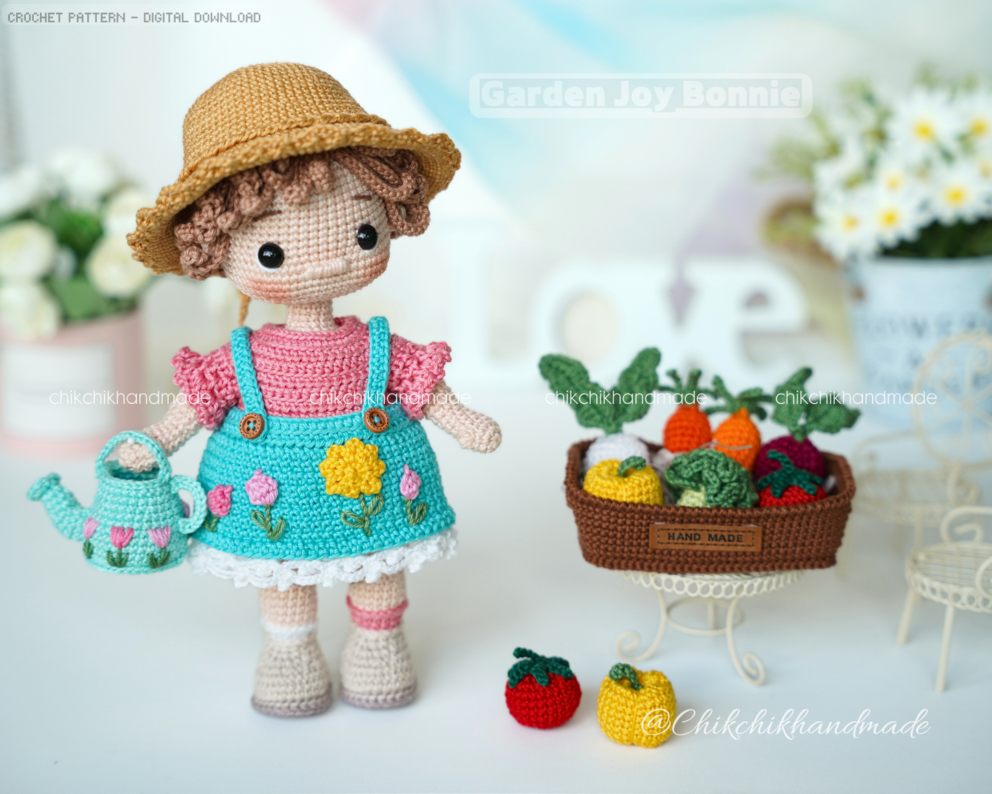 Crochet Doll Pattern, Garden Joy Bonnie, Amigurumi Doll Pattern, Digital Tutorial PDF (En/Fr/De/Esp/Nl/It)