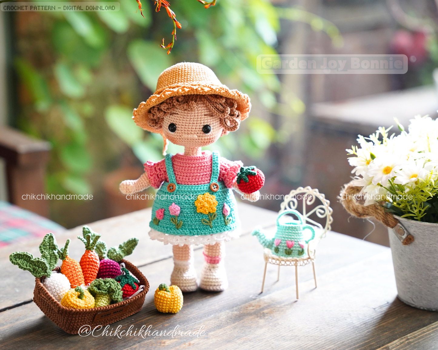 Crochet Doll Pattern, Garden Joy Bonnie, Amigurumi Doll Pattern, Digital Tutorial PDF (En/Fr/De/Esp/Nl/It)