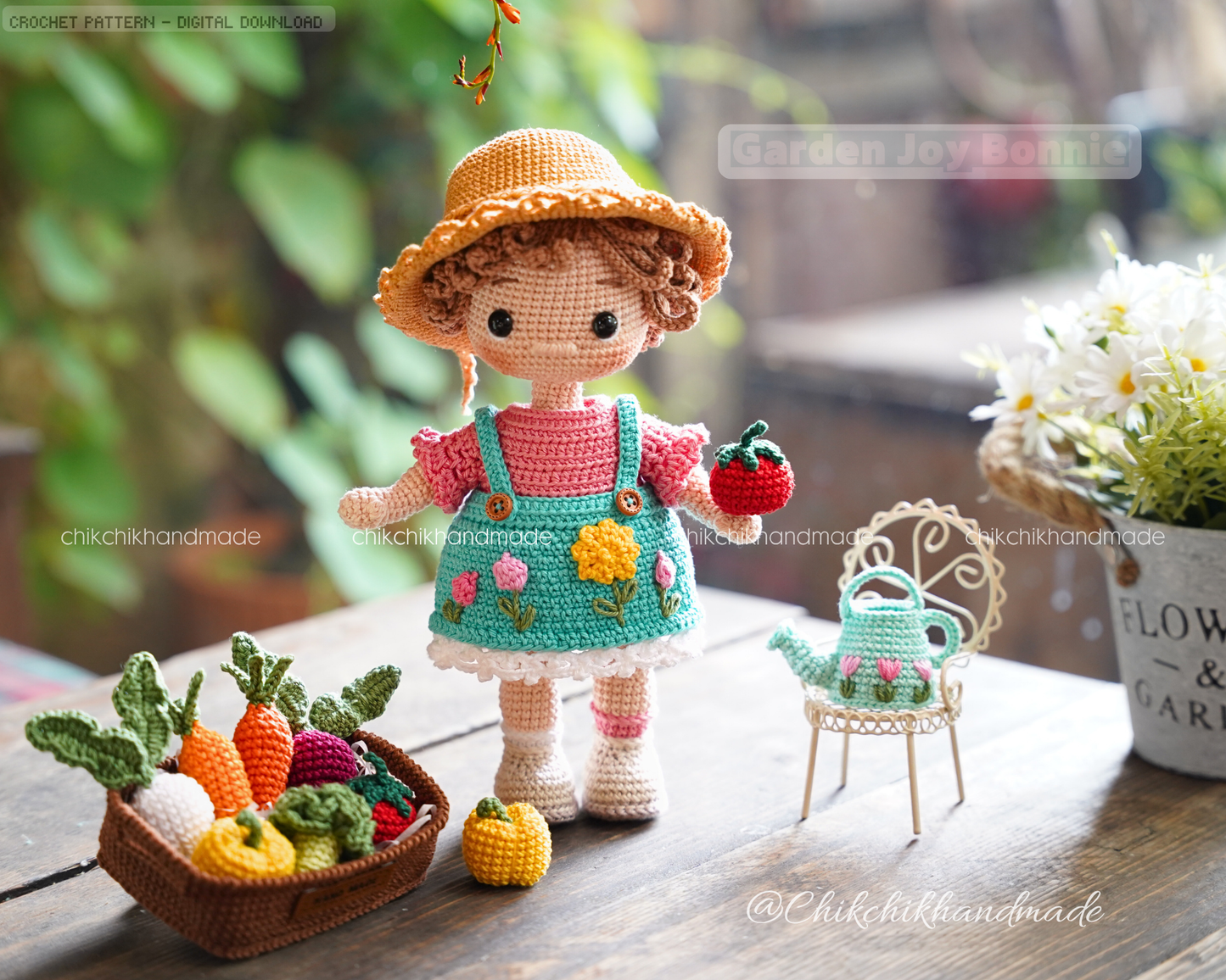 Crochet Doll Pattern, Garden Joy Bonnie, Amigurumi Doll Pattern, Digital Tutorial PDF (En/Fr/De/Esp/Nl/It)