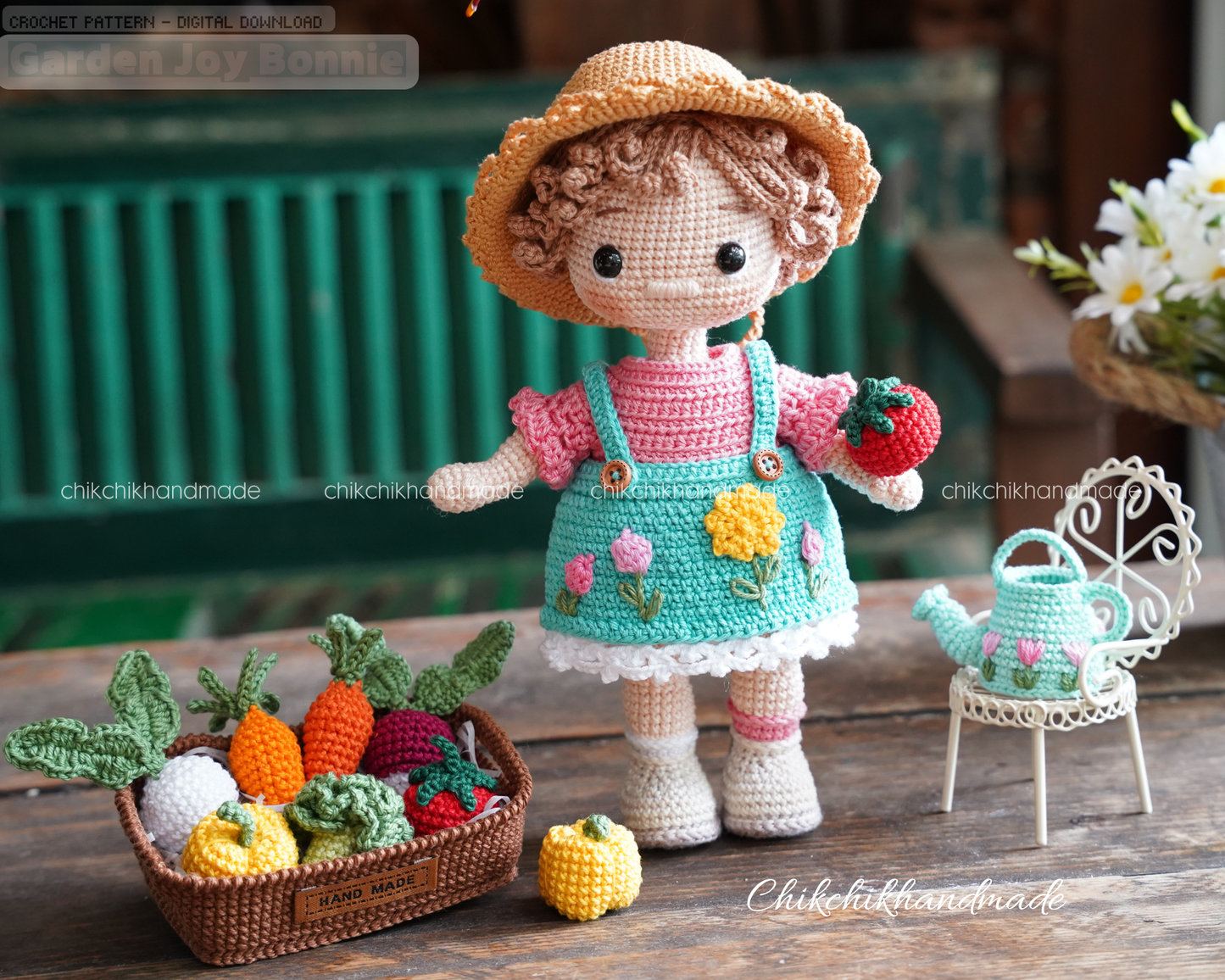 Crochet Doll Pattern, Garden Joy Bonnie, Amigurumi Doll Pattern, Digital Tutorial PDF (En/Fr/De/Esp/Nl/It)