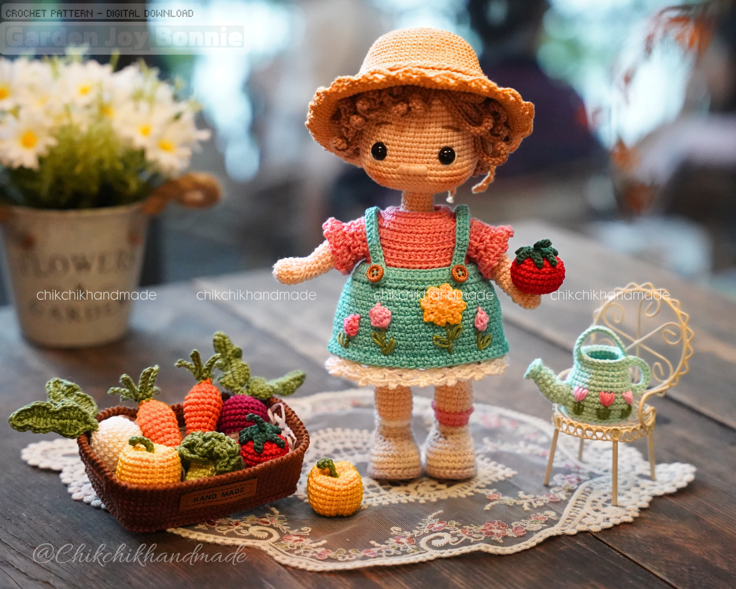 Crochet Doll Pattern, Garden Joy Bonnie, Amigurumi Doll Pattern, Digital Tutorial PDF (En/Fr/De/Esp/Nl/It)