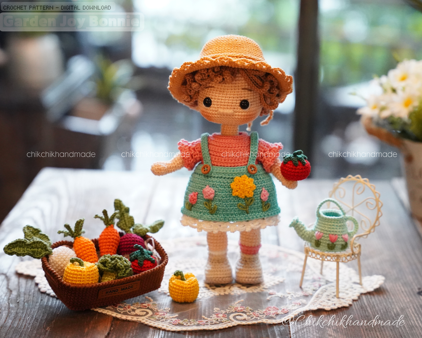 Crochet Doll Pattern, Garden Joy Bonnie, Amigurumi Doll Pattern, Digital Tutorial PDF (En/Fr/De/Esp/Nl/It)