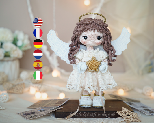 Crochet Angel Pattern, Amigurumi Doll, Guardian Angel, Angelina The Little Star, PDF Tutorial (En/Fr/De/Es/Nl/It)