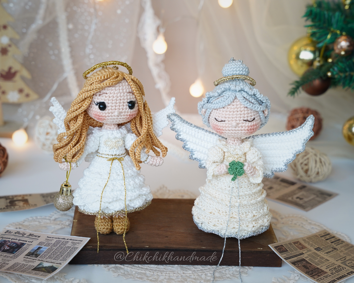 Angel Ornament Crochet Pattern, Cloverine & Melina Amigurumi, Guardian Angel Doll, Easy PDF Tutorial (En/Fr/De/Esp/It/NL)