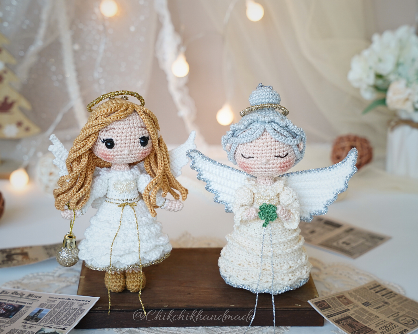 Angel Ornament Crochet Pattern, Cloverine & Melina Amigurumi, Guardian Angel Doll, Easy PDF Tutorial (En/Fr/De/Esp/It/NL)