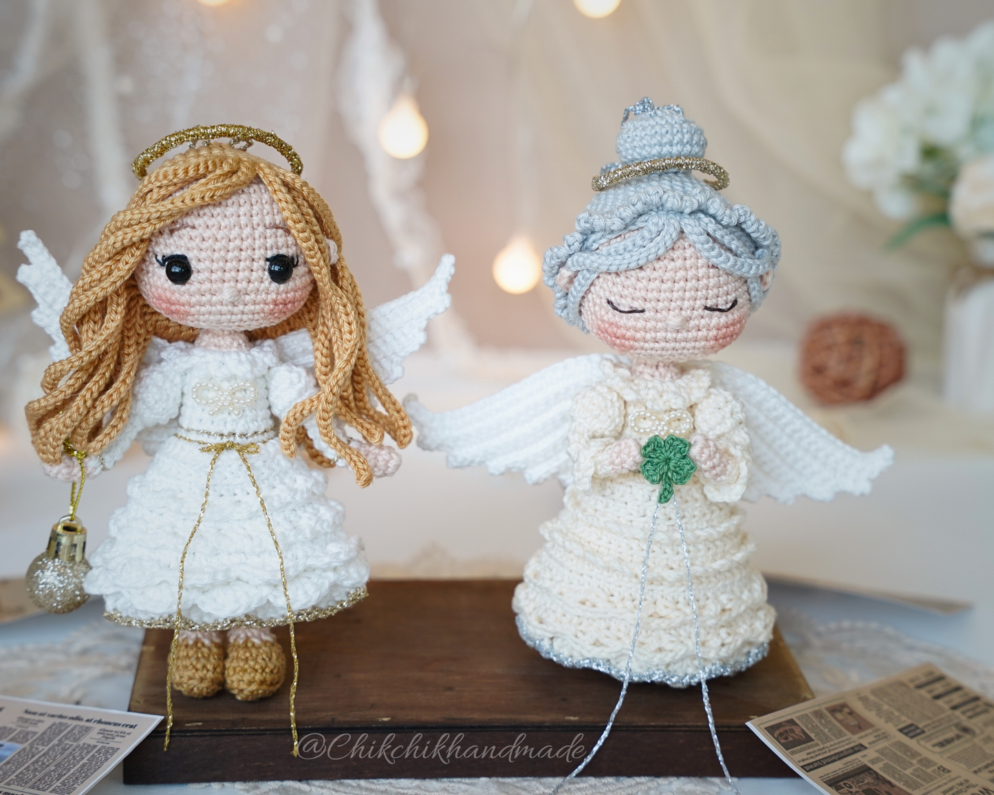 Angel Ornament Crochet Pattern, Cloverine & Melina Amigurumi, Guardian Angel Doll, Easy PDF Tutorial (En/Fr/De/Esp/It/NL)