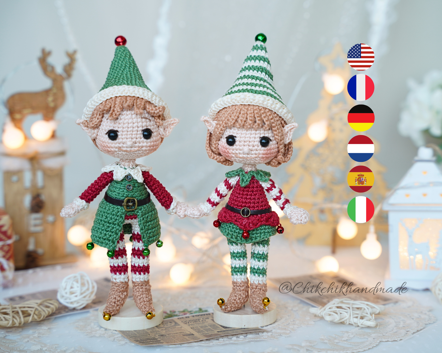 Crochet Christmas Ornament Pattern, Lutin & Lumi Amigurumi Dolls, Tree Ornament, Christmas Decor, Easy PDF Tutorial (En/Fr/De/Esp/It/Nl)