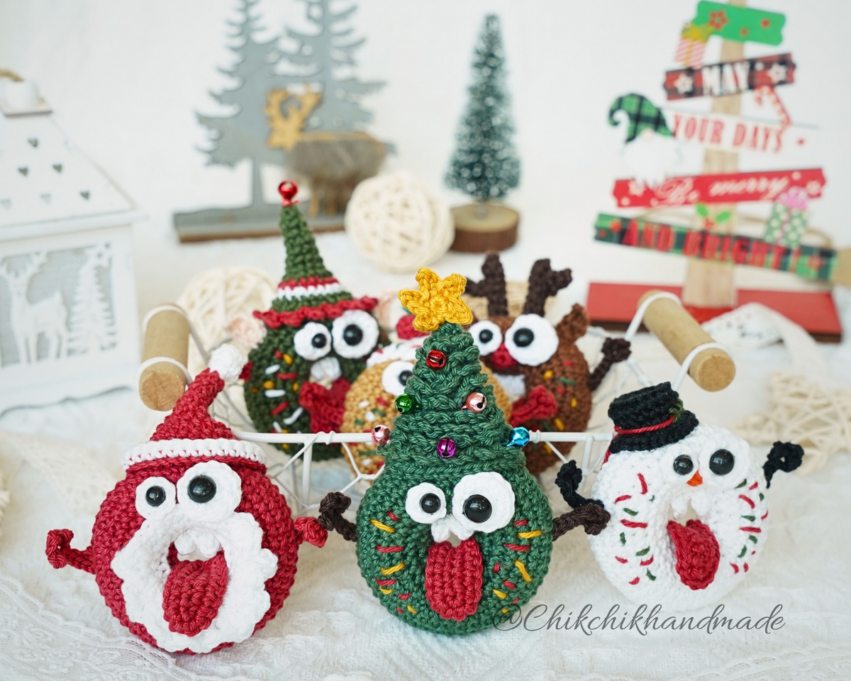 6-in-1 Christmas Donut Amigurumi Crochet Pattern – Goofy Christmas Donuts Classic, PDF Tutorial (En/Fr/De/Es/It/Nl)