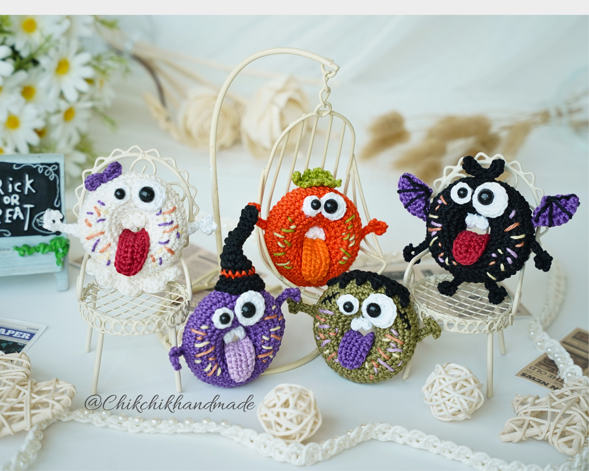 Goofy Halloween Donut Crochet Pattern, 5 Funny Amigurumi Donut Patterns, PDF Tutorial (En/Fr/De/Es/Nl/It)