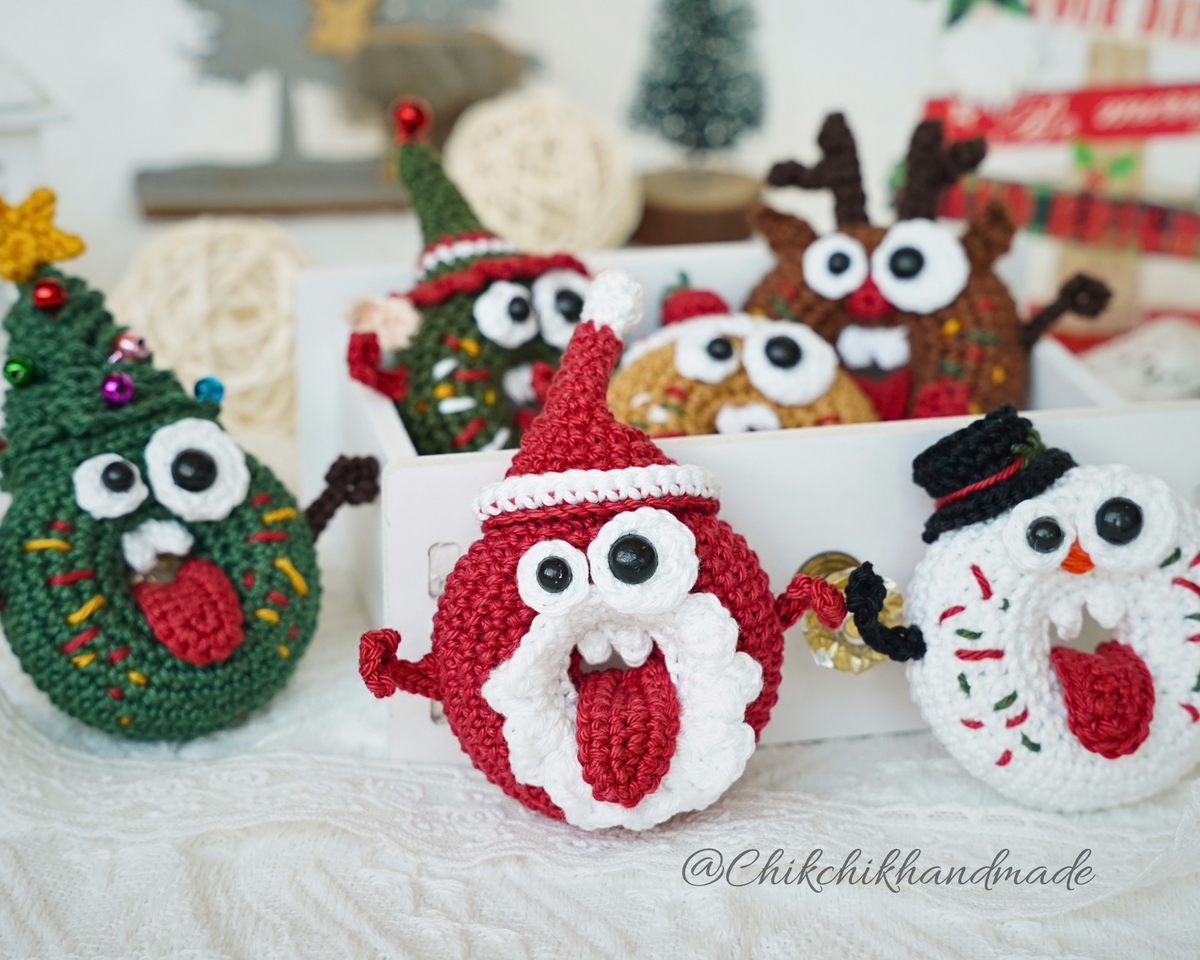 6-in-1 Christmas Donut Amigurumi Crochet Pattern – Goofy Christmas Donuts Classic, PDF Tutorial (En/Fr/De/Es/It/Nl)
