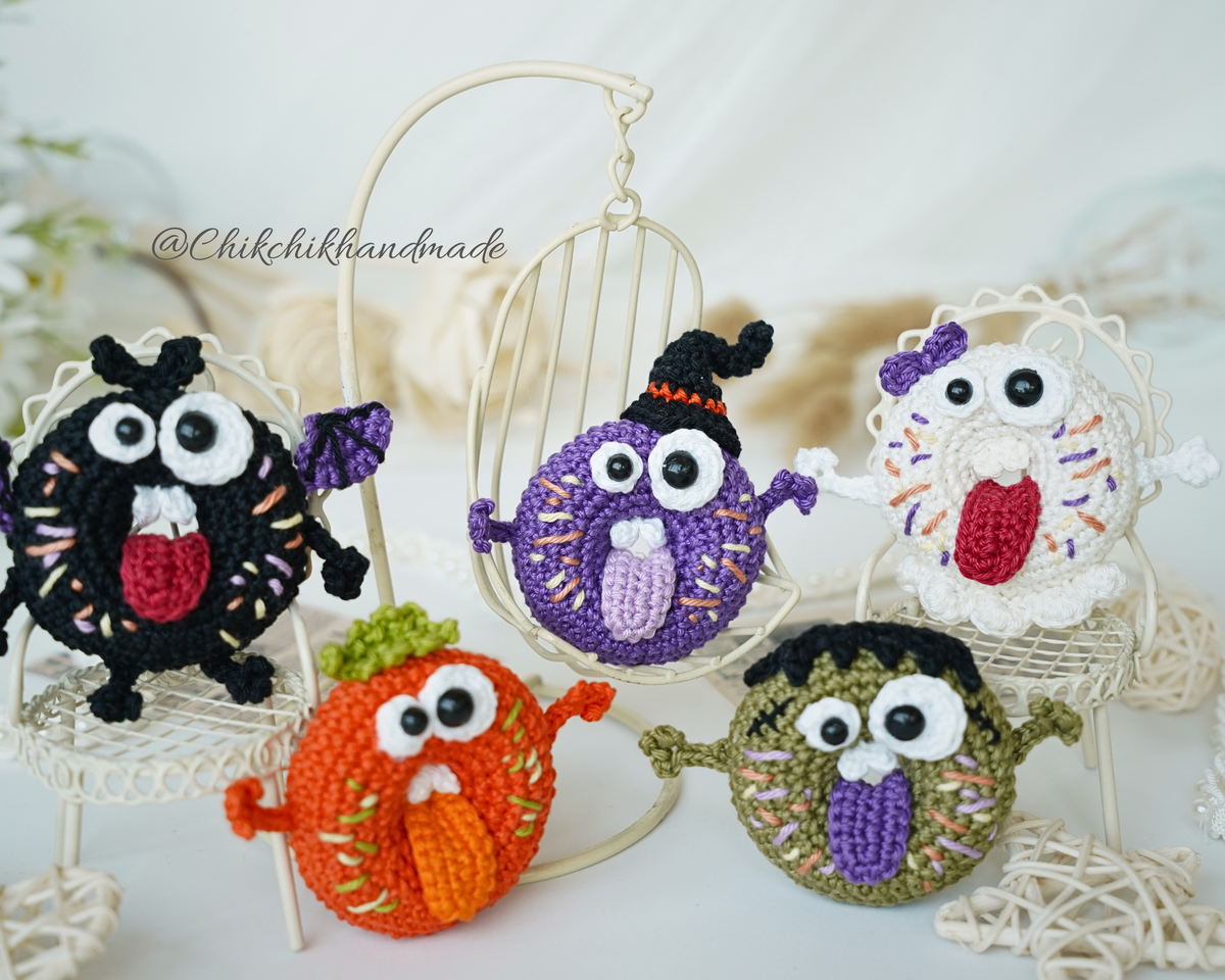 Goofy Halloween Donut Crochet Pattern, 5 Funny Amigurumi Donut Patterns, PDF Tutorial (En/Fr/De/Es/Nl/It)