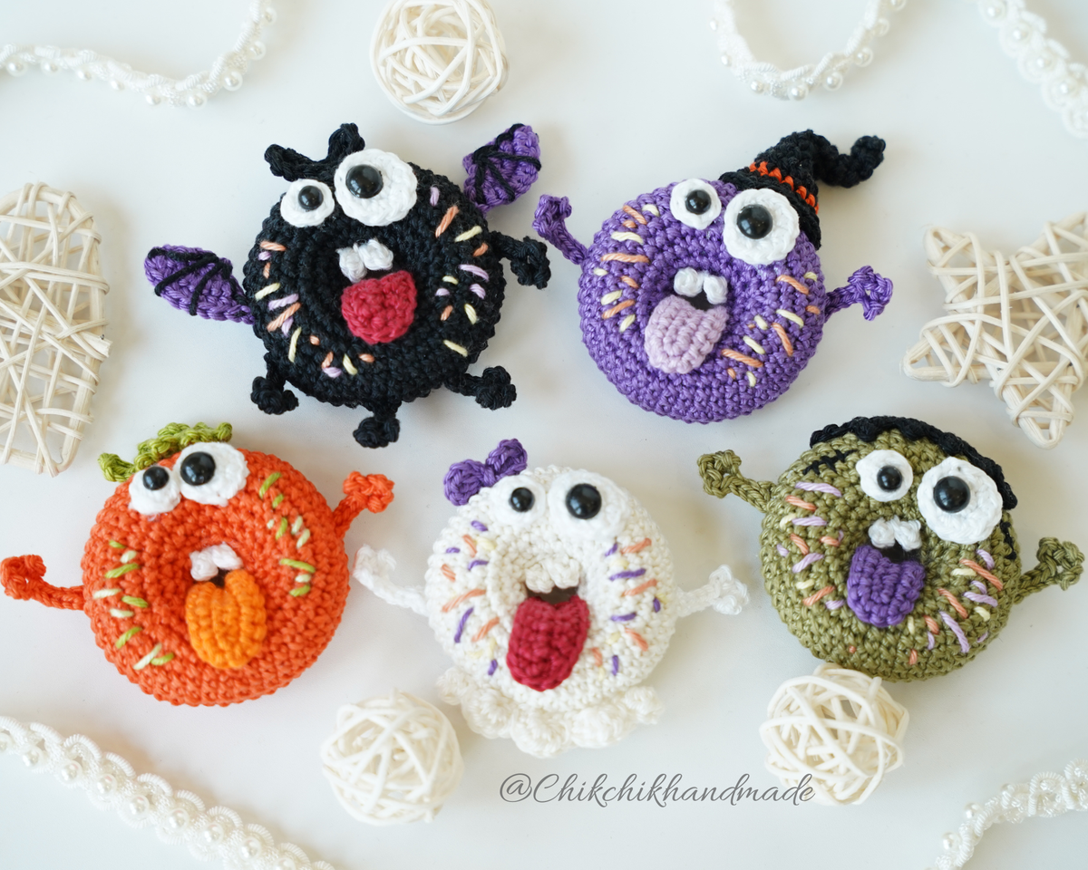 Goofy Halloween Donut Crochet Pattern, 5 Funny Amigurumi Donut Patterns, PDF Tutorial (En/Fr/De/Es/Nl/It)