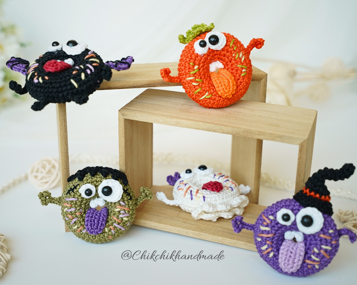 Goofy Halloween Donut Crochet Pattern, 5 Funny Amigurumi Donut Patterns, PDF Tutorial (En/Fr/De/Es/Nl/It)
