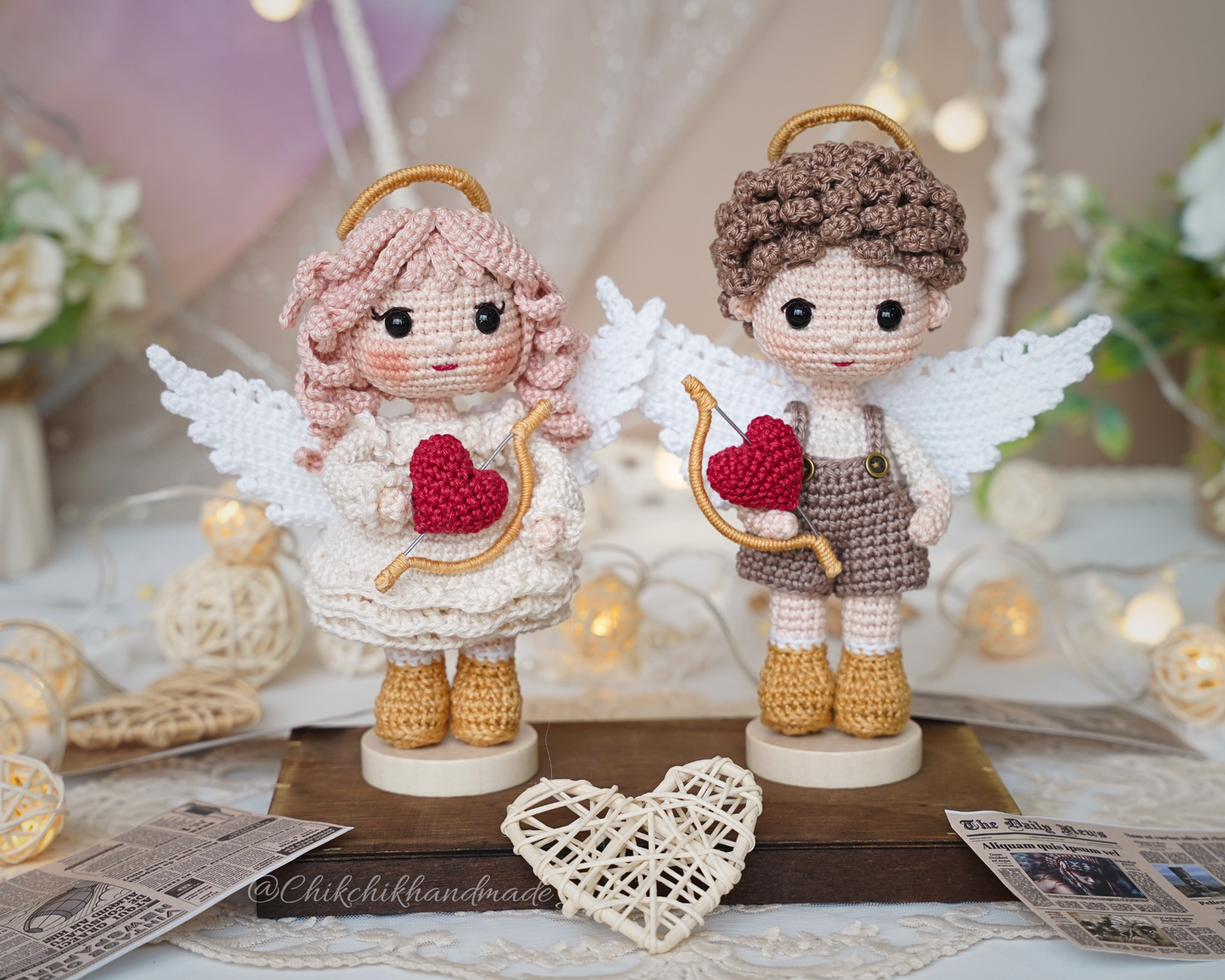 Cupid Angel Crochet Pattern, Valentine Amigurumi Doll, Elena & Felix, PDF Tutorial