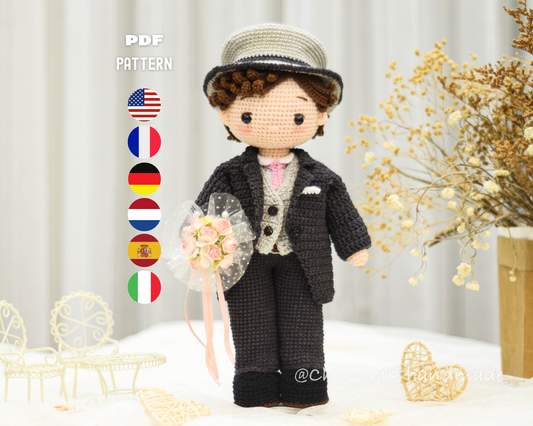 Crochet Groom Doll Pattern, Amigurumi Doll Benjamin, PDF Tutorial in (En/Fr/De/Esp/Nl/It)