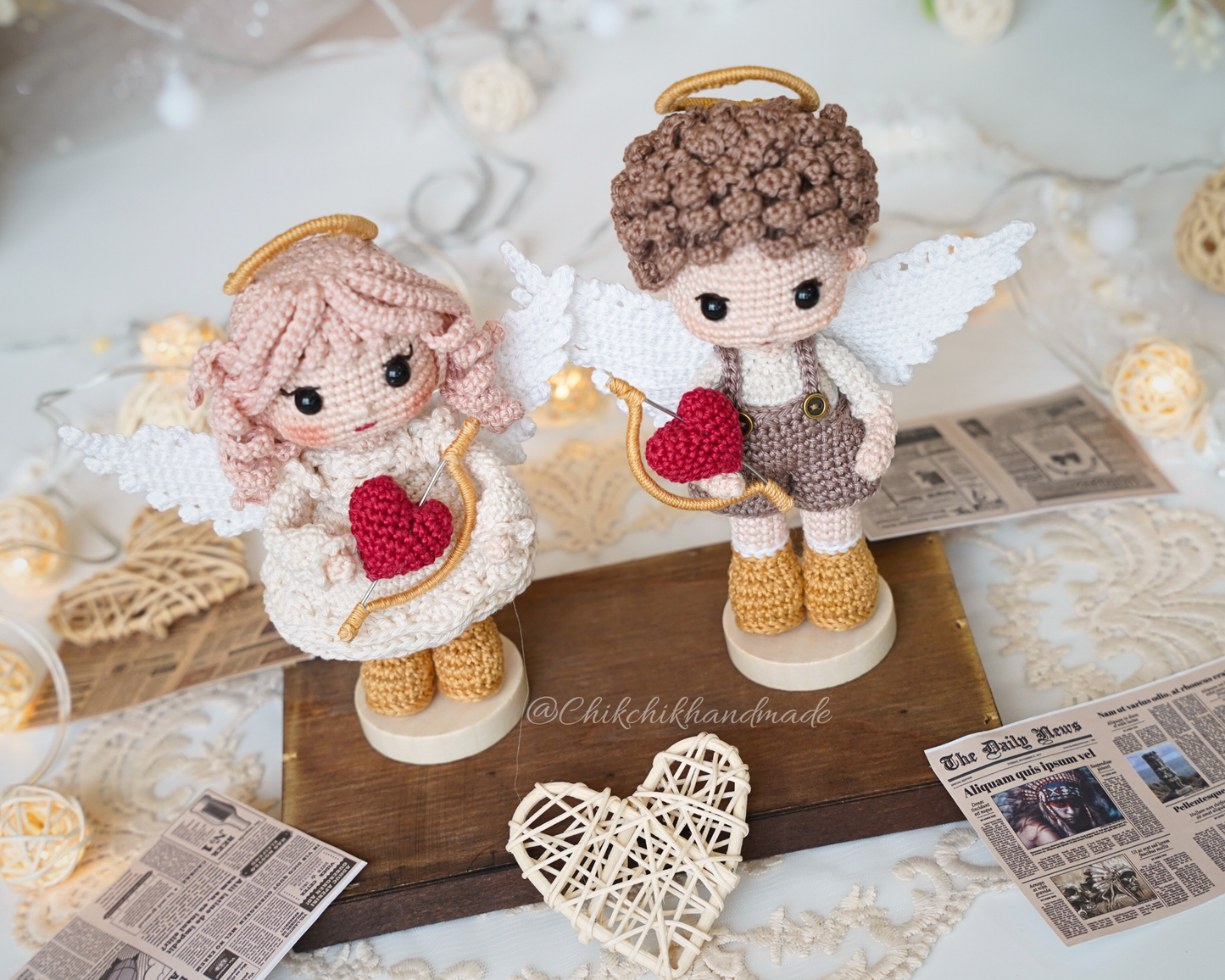 Cupid Angel Crochet Pattern, Valentine Amigurumi Doll, Elena & Felix, PDF Tutorial