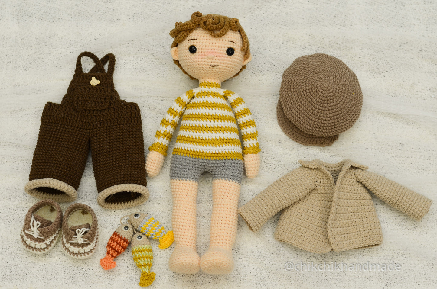 Crochet Doll Pattern Amigurumi, TOMMY The Fisher, PDF in English, French, Dutch, Portuguese