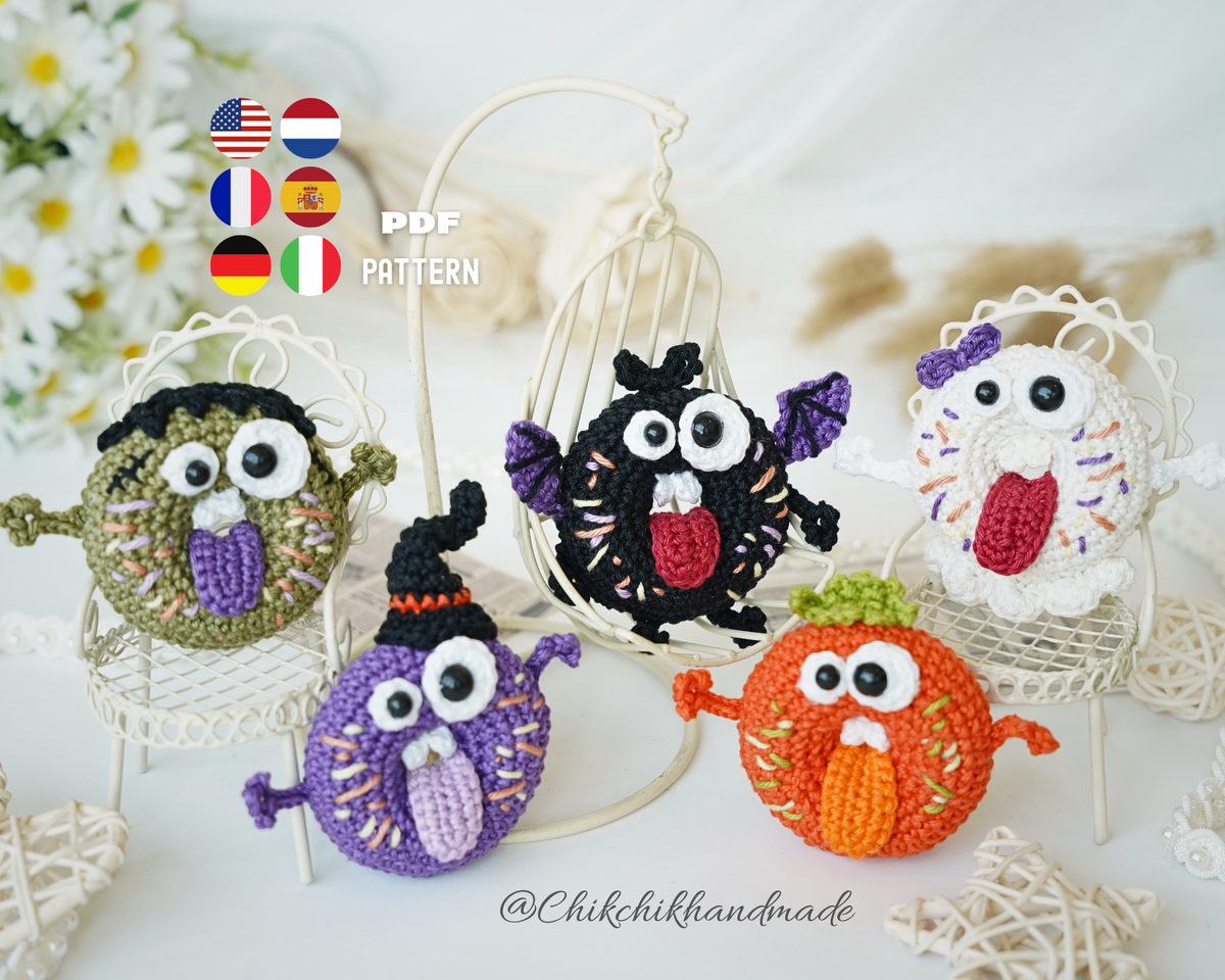 Goofy Halloween Donut Crochet Pattern, 5 Funny Amigurumi Donut Patterns, PDF Tutorial (En/Fr/De/Es/Nl/It)